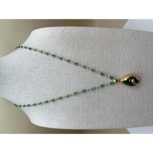 Peacock Emerald Green Beaded Necklace with Gold-tone Pendant